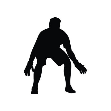 black silhouette goalkeeper ready to catch clip art preview