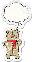 cartoon teddy bear with thought bubble as a distressed worn sticker