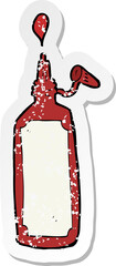 retro distressed sticker of a cartoon ketchup bottle