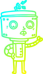 cold gradient line drawing of a cartoon robot