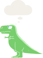 cartoon dinosaur with thought bubble in retro style