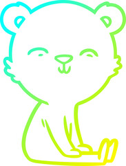 cold gradient line drawing of a happy cartoon polar bear sitting