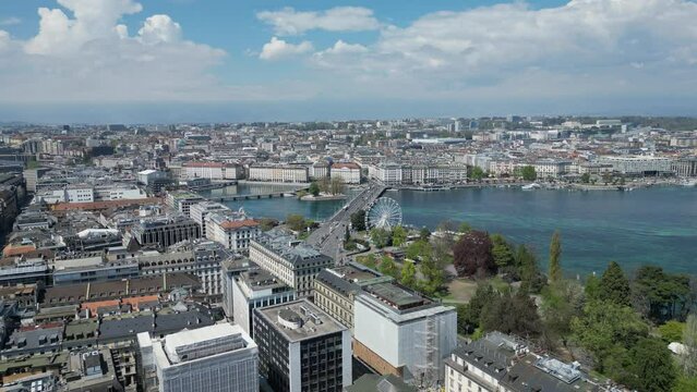 City of Geneva Switzerland from above - panoramic view - aerial view by drone