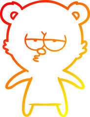 warm gradient line drawing of a bored bear cartoon