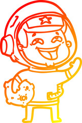 warm gradient line drawing of a cartoon laughing astronaut