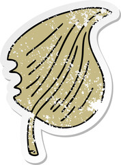 distressed sticker of a quirky hand drawn cartoon munched leaf
