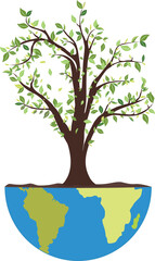 Planet earth in section with earth and tree vector illustration