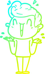cold gradient line drawing of a cartoon excited man