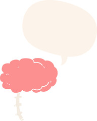 cartoon brain with speech bubble in retro style