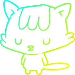 cold gradient line drawing of a cartoon cat