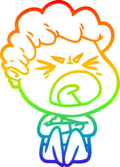 rainbow gradient line drawing of a cartoon furious man