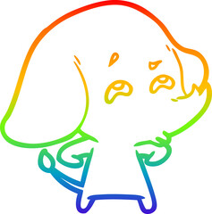 rainbow gradient line drawing of a cartoon elephant remembering