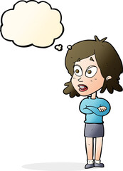 cartoon surprised woman with thought bubble