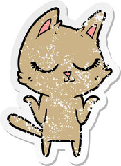 distressed sticker of a calm cartoon cat