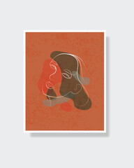 Minimal abstract women beauty line drawing poster. Vector girl portrait in modert style and pastel color concept design. Wall art women portrait.
