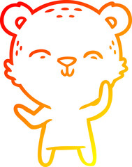 warm gradient line drawing of a happy cartoon bear