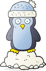 freehand drawn cartoon penguin wearing hat