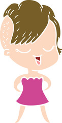 happy flat color style cartoon girl in cocktail dress