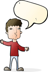 cartoon curious man with speech bubble