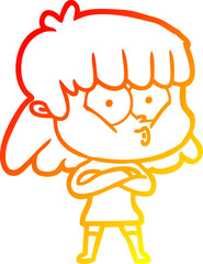 warm gradient line drawing of a cartoon whistling girl