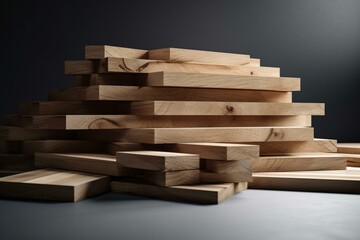 pile of wooden boards on white background, 3D render. Generative AI