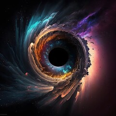 Concept of an black hole surrounded by an neon dust explosion - obrazy, fototapety, plakaty