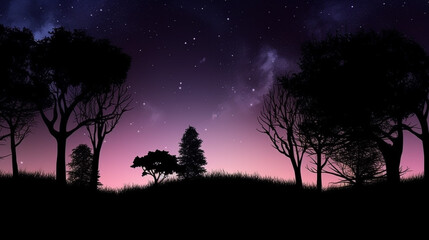 Fototapeta na wymiar Silhouette forest with galaxy background