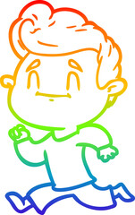 rainbow gradient line drawing of a happy cartoon man exercising