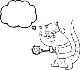 freehand drawn thought bubble cartoon rat warrior