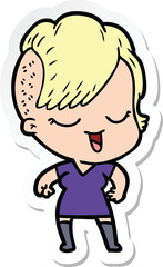 sticker of a happy cartoon girl