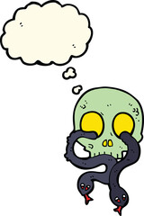 cartoon skull with snakes with thought bubble