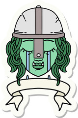 sticker of a crying orc fighter character face