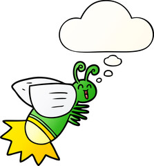 cartoon glow bug with thought bubble in smooth gradient style