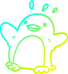 cold gradient line drawing of a cartoon christmas penguin