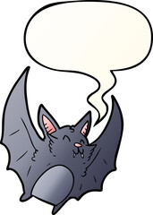 cartoon vampire halloween bat with speech bubble in smooth gradient style
