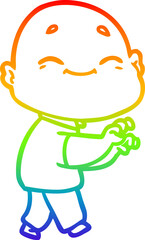 rainbow gradient line drawing of a cartoon happy bald man