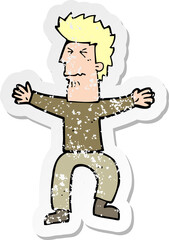 retro distressed sticker of a cartoon stressed out man