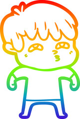 rainbow gradient line drawing of a cartoon curious man