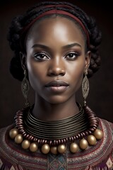 Stunning Studio Portrait of a Young African Woman in Traditional Clothing and Jewelry Ai generated.