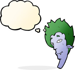 cartoon vampire head with thought bubble