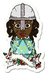 Retro Tattoo Style human fighter with natural twenty dice roll