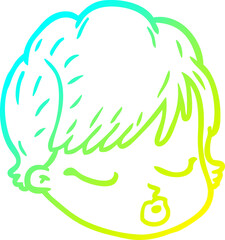 cold gradient line drawing of a cartoon female face