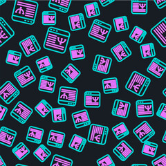 Line Online psychological counseling distance icon isolated seamless pattern on black background. Psychotherapy, psychological help, psychiatrist online consulting. Vector