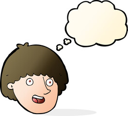 cartoon happy male face with thought bubble