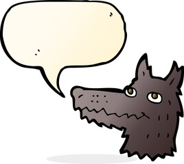 cartoon wolf head with speech bubble