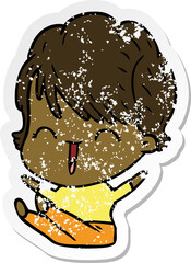 distressed sticker of a cartoon laughing woman