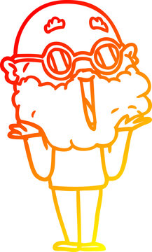 recommend clip art: warm gradient line drawing of a cartoon joyful man with beard shrugging