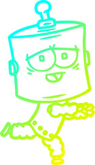 cold gradient line drawing of a cartoon robot