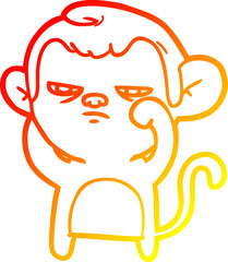 warm gradient line drawing of a cartoon annoyed monkey
