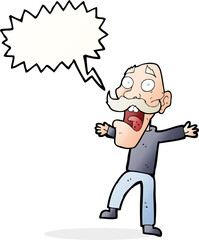 cartoon shocked old man with speech bubble